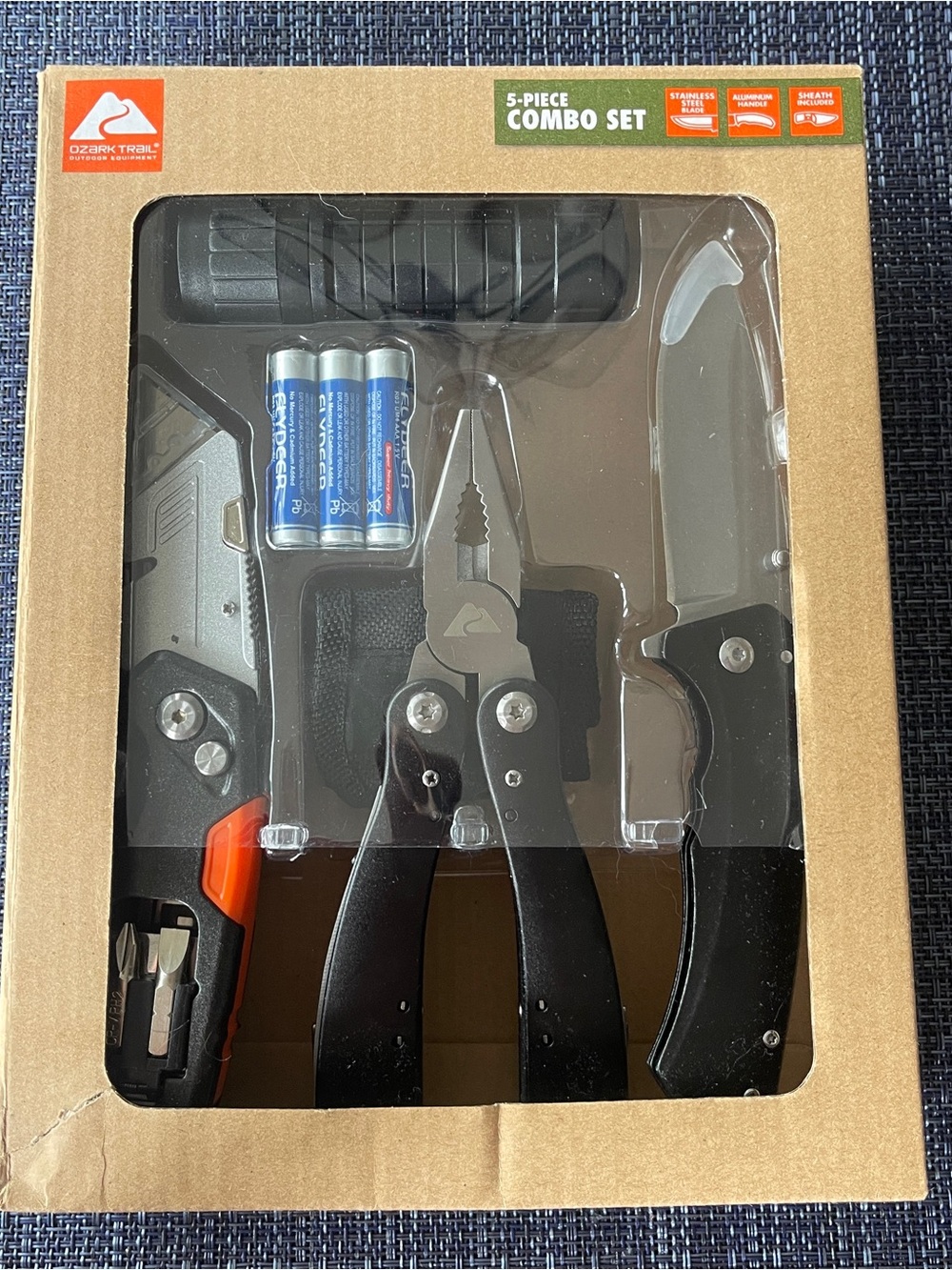 Ozark Trail 5 Pcs Combo Set Folding Knife Multitool Utility Knife LED Flashlight